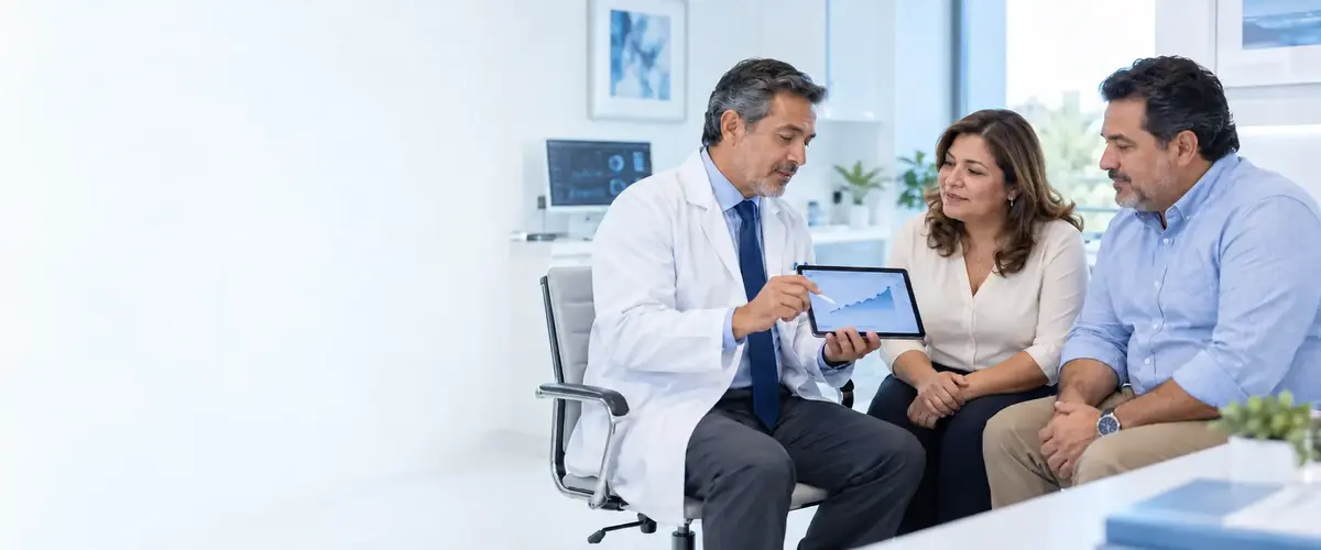 Pareja adulta consulta sobre su evaluación metabólica