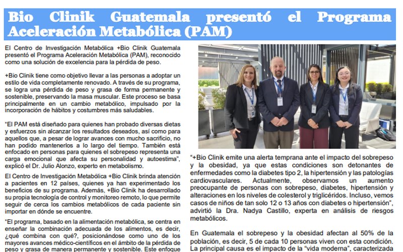 +Bio Clinik Guatemala presentó el Programa Aceleración Metabólica (PAM)